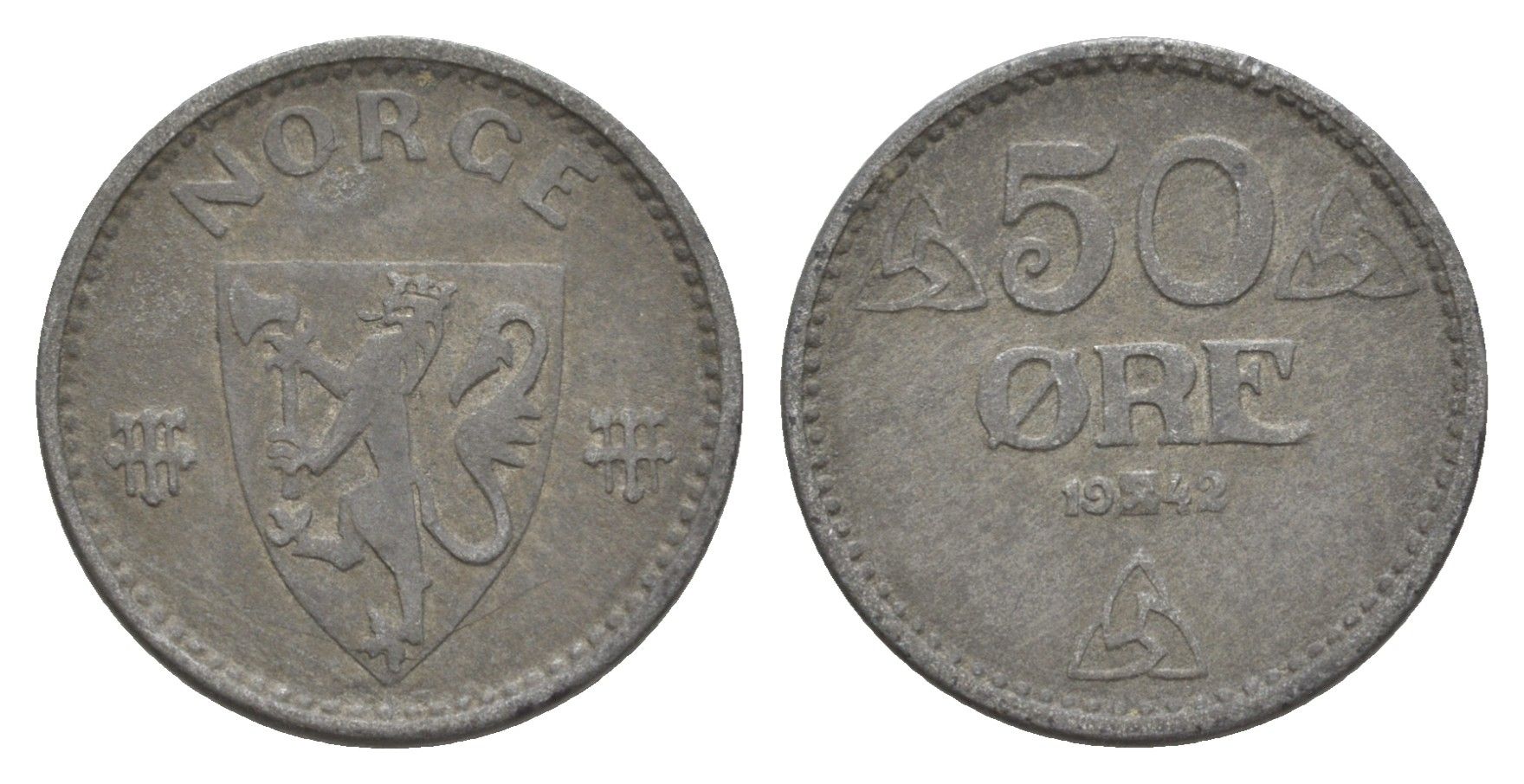 Норвегия 50 эре 1942 Хокон VII (1905-1957) KM 390 цинк 4635-411