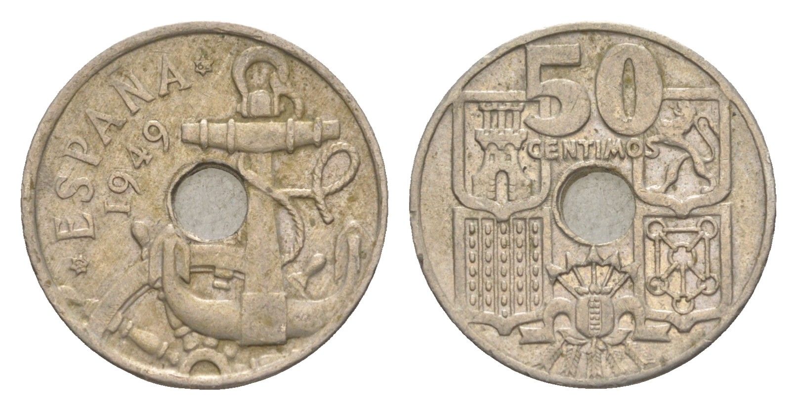 Испания 50 сентимо 1949 (62) Франсиско Франко KM 777 медно-никель 4611-413