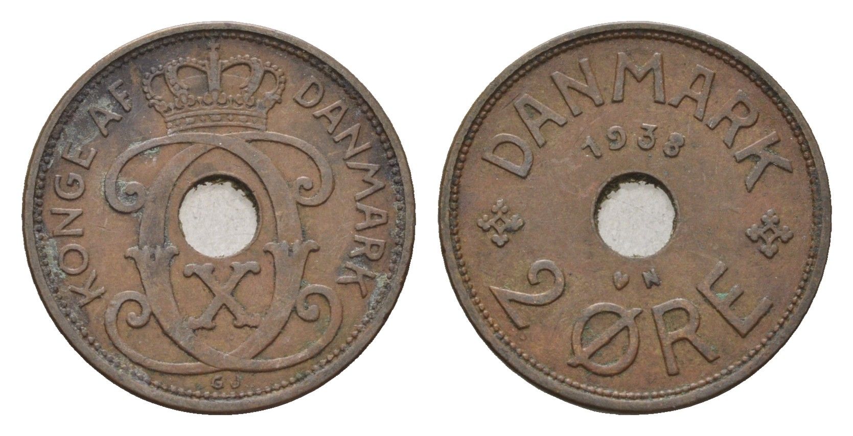 Дания 2 эре 1938 N, Кристиан X (1912-1947) KM 827 бронза 4701-862