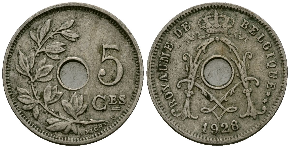 Бельгия 5 сантимов 1928 Belgique KM 66 медно-никель 4173-562