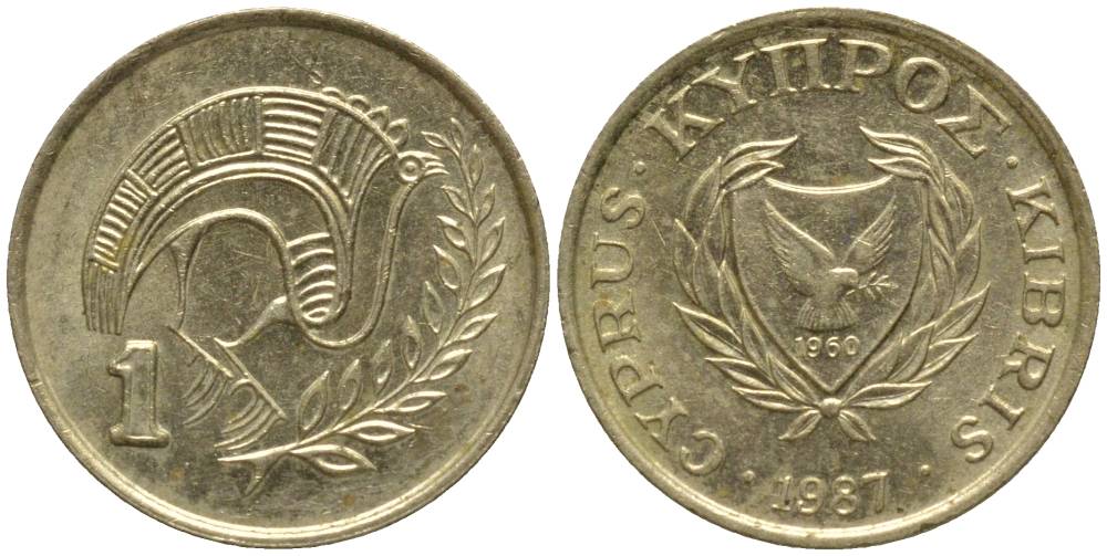 КИПР 1 ЦЕНТ 1987 ПТИЧКА KM 53.2 никель латунь 4549-1221