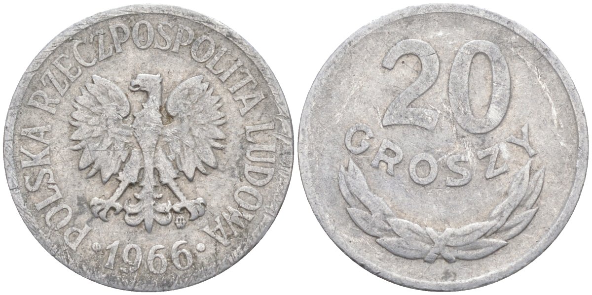 Польша 20 грошей 1966 MW KM A47 алюминий 3336-621