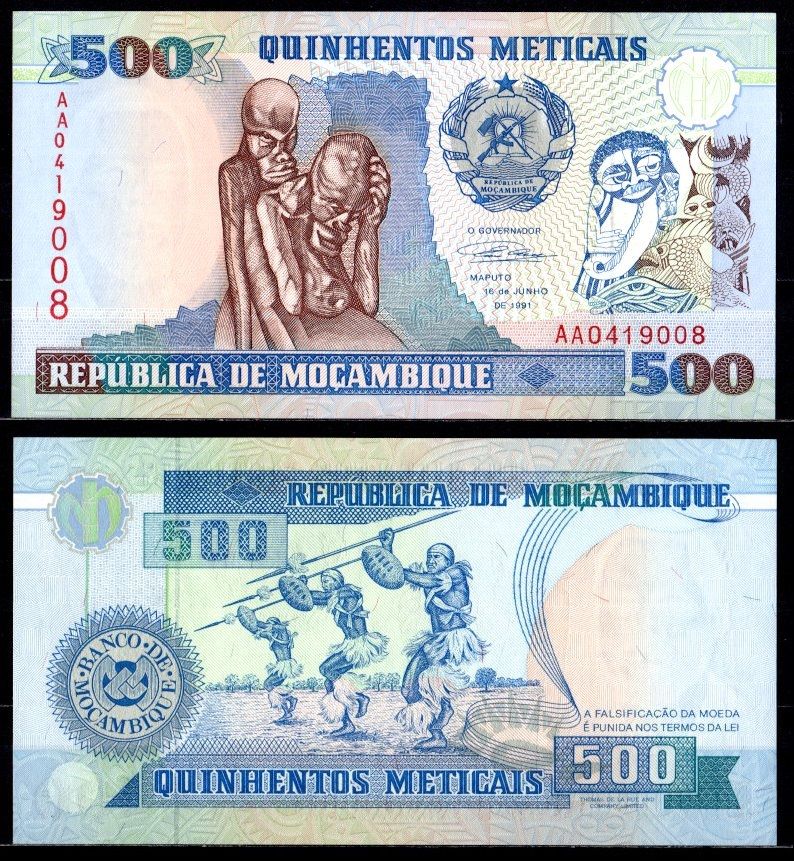 Мозамбик 500 метикай (метикал) 1991 Pick 134 бумага UNC (пресс) 7214-7-2-2