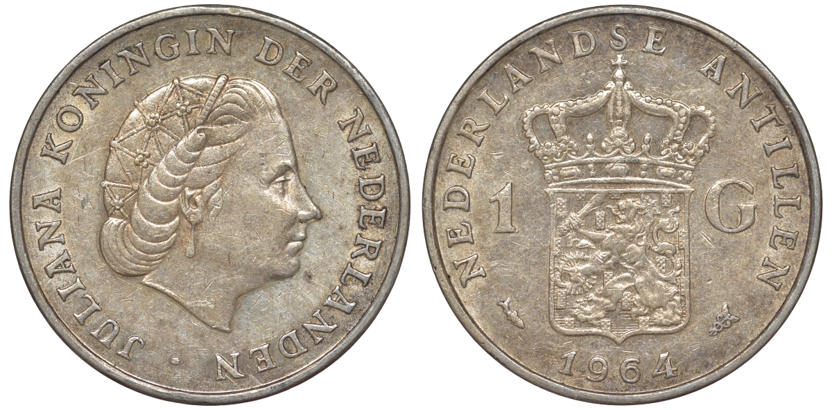 Нидерландские Антилы 1 гульден 1964 Юлиана (1948-1980) KM 2 серебро 36-1052
