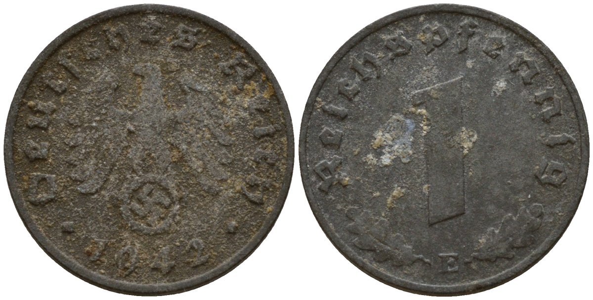 Германия 1 рейхспфенниг 1942 E KM 97, J. 369 цинк 4154-932
