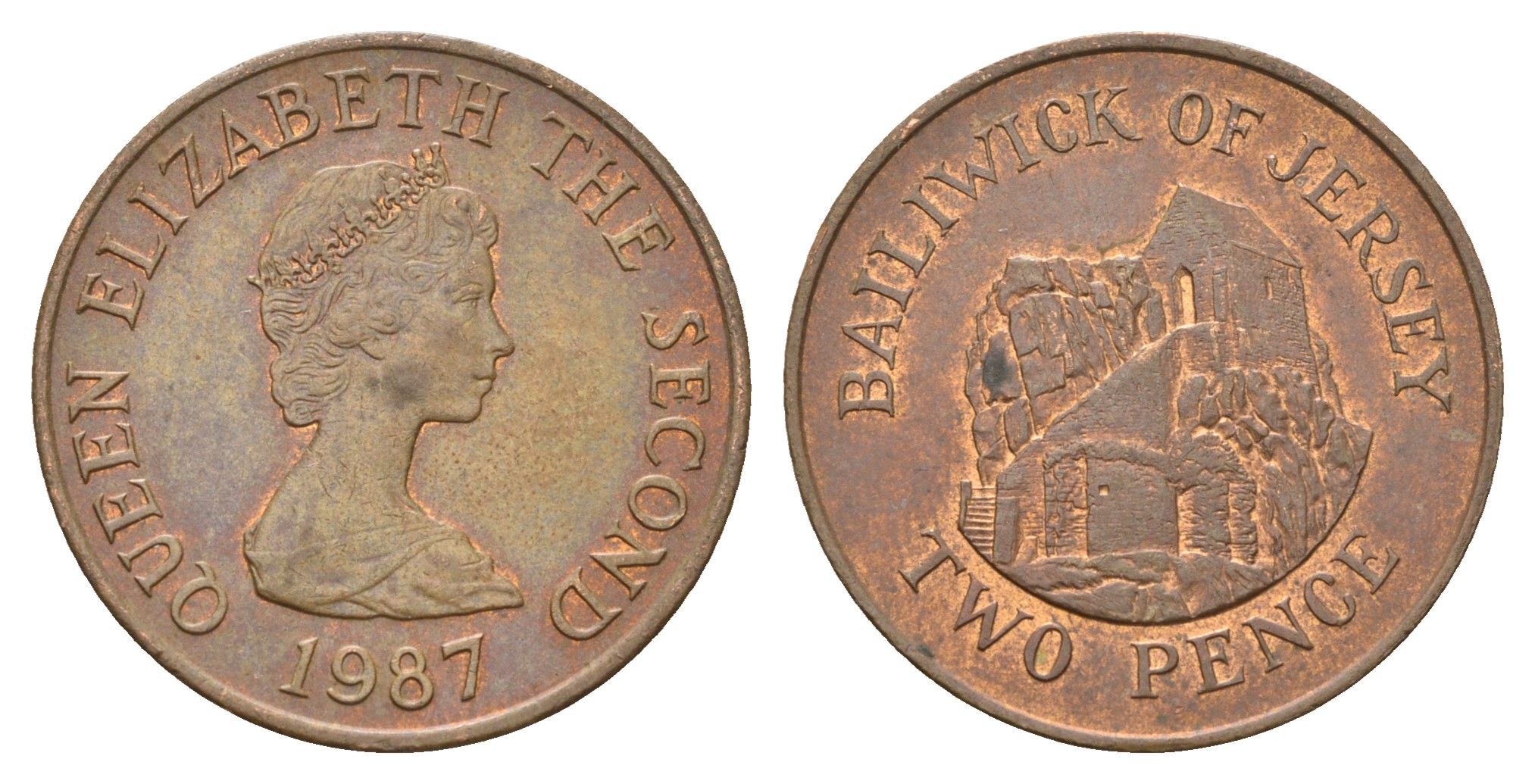 Джерси 2 пенса 1987 Елизавета II (1952-2022), Сент-Хелиер KM 55 бронза 4595-1027
