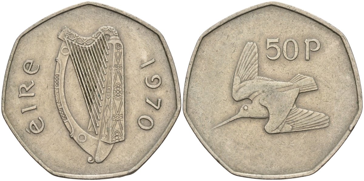 Ирландия 50 пенсов 1970 вальдшнеп KM 24 медно-никель 4144-1044