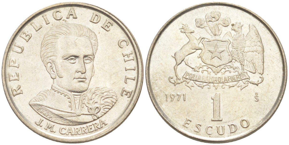 Чили 1 эскудо 1971 Хосе Мигель Каррера KM 197 медно-никель 187-357