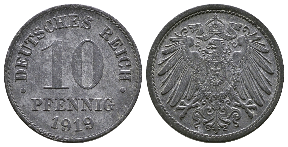 ГЕРМАНИЯ 10 ПФЕННИГОВ 1919 KM 26, J. 299 цинк 4380-221