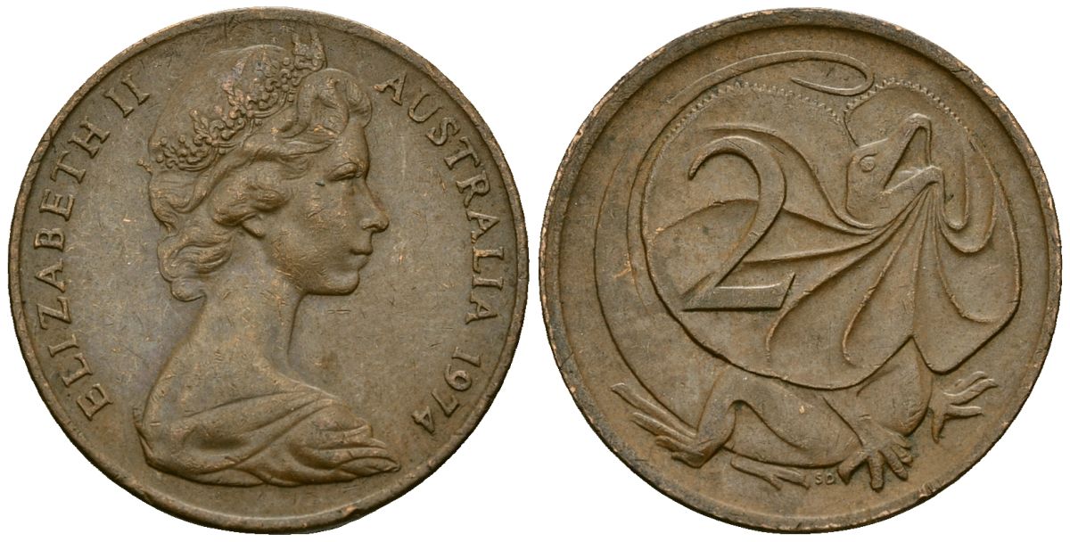 Австралия 2 цента 1974 Елизавета II (1953-) KM 63 бронза 4138-922