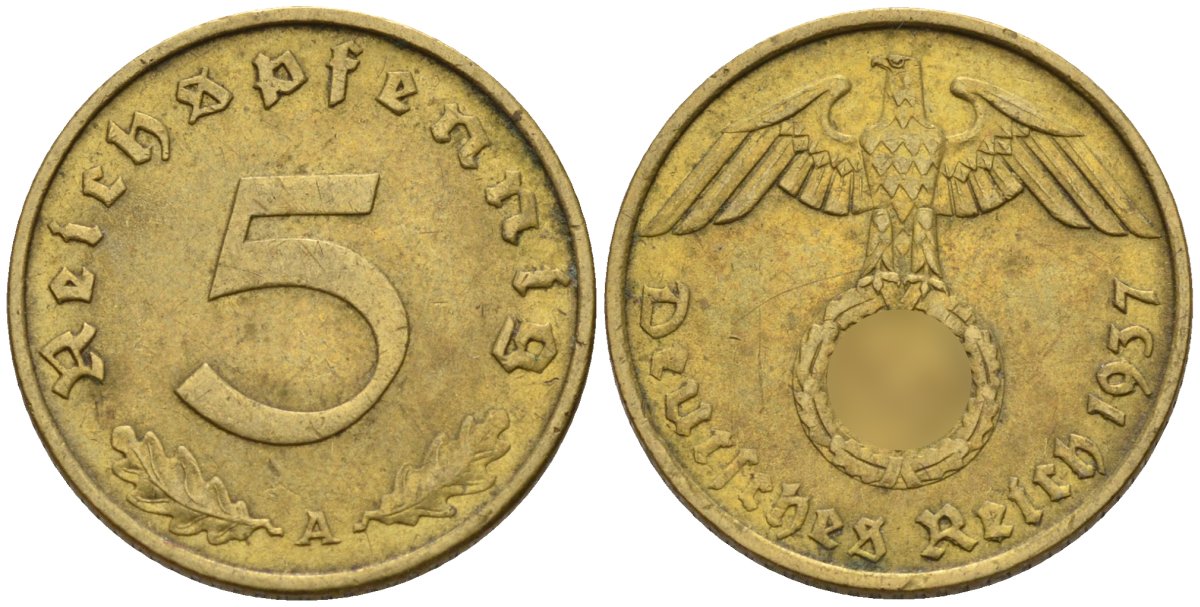 Германия 5 рейхспфеннигов 1937 A KM 91, J. 363 алюминиевая бронза 4151-745