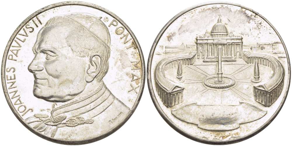 ВАТИКАН МЕДАЛЬ ND ПАПА ИОАНН ПАВЕЛ II, СОБОР СВЯТОГО ПЕТРА В РИМЕ, ДИАМЕТР 35 ММ. белый металл 650-1732