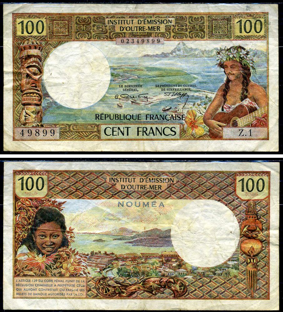 Новая Каледония 100 франков (1971-1977) Pick 63 бумага 8564-36-2-2