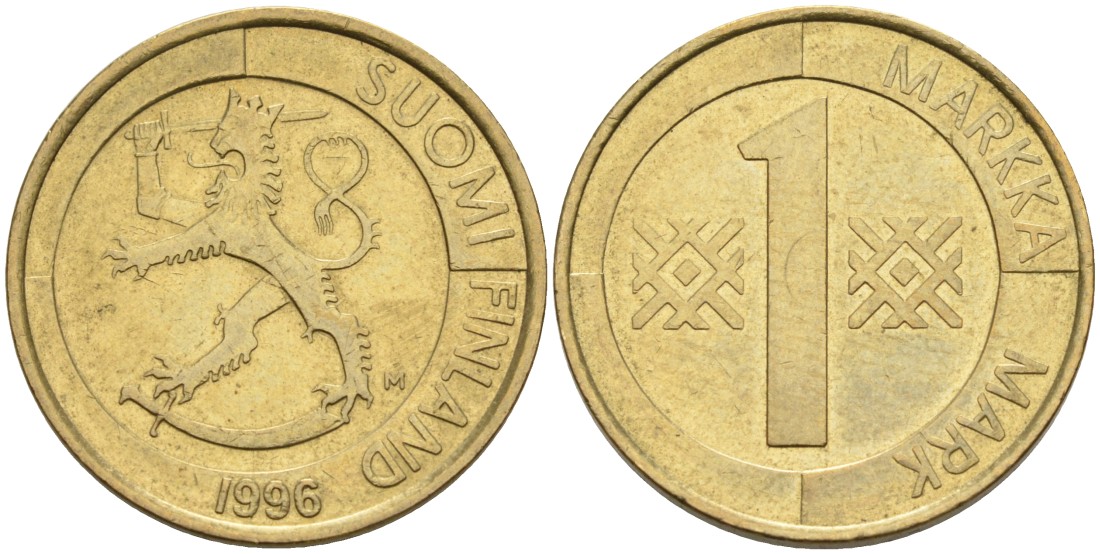 Финляндия 1 марка 1996 M KM 76 алюминиевая бронза 4563-547