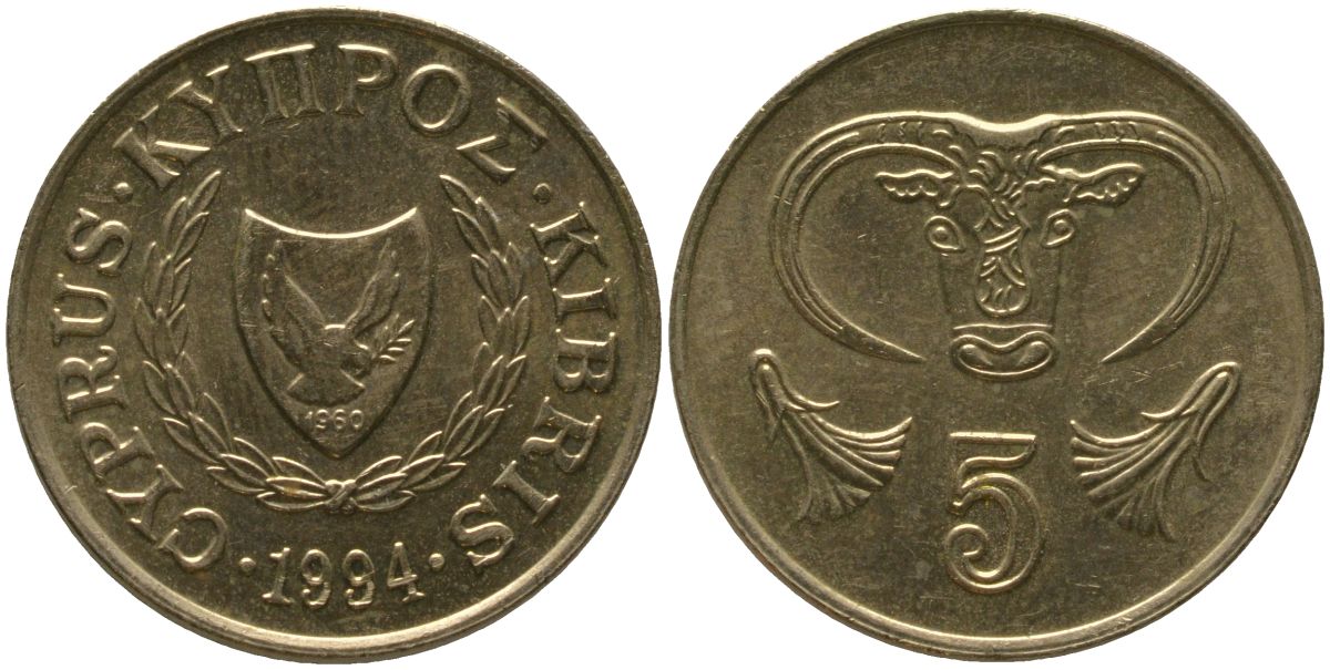 Кипр 5 центов 1994 KM 55.3 никель латунь 4158-559