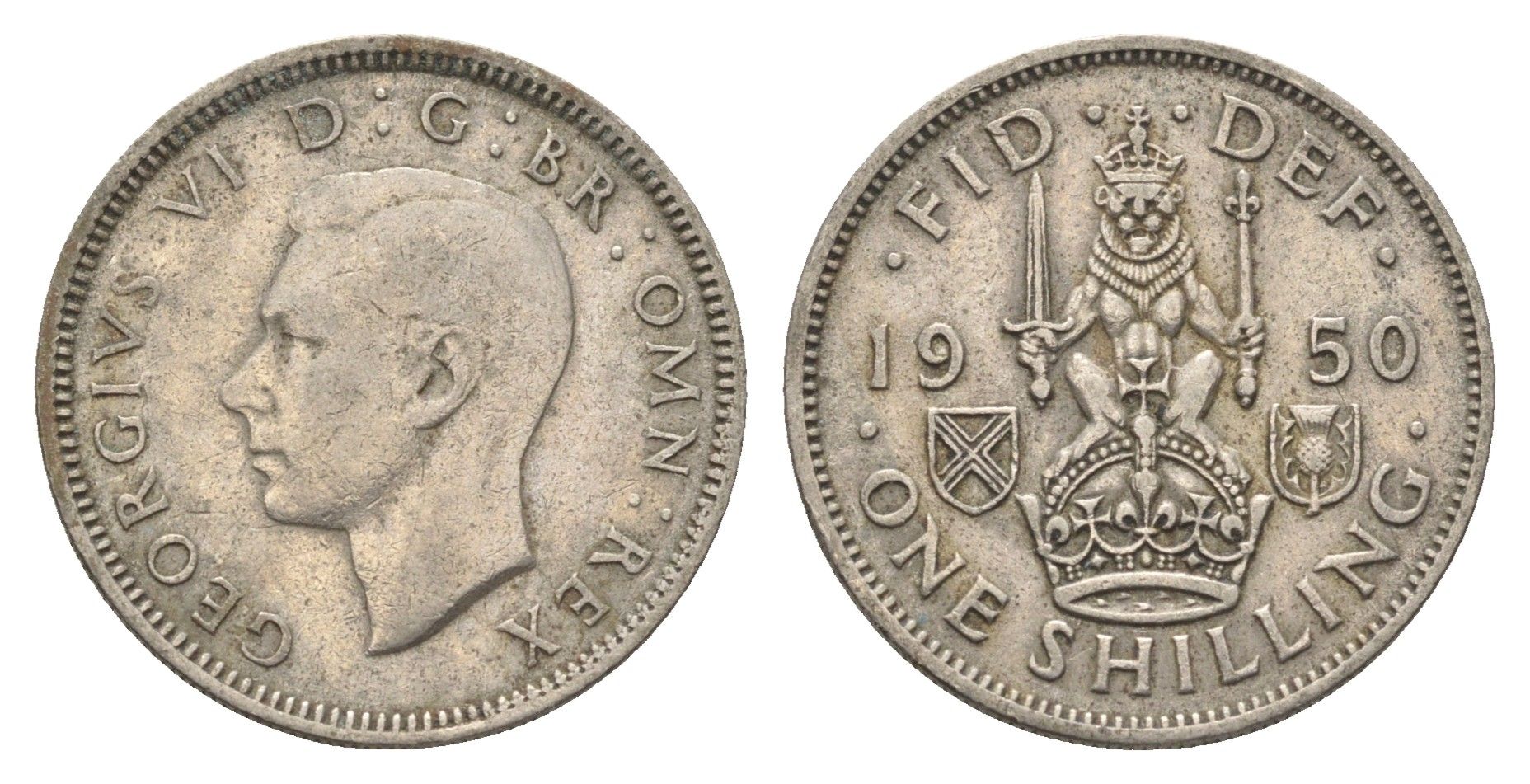 Великобритания 1 шиллинг 1950 Георг VI (1936-1952), Шотландский герб KM 877, Spink 4109 медно-никель 4663-154