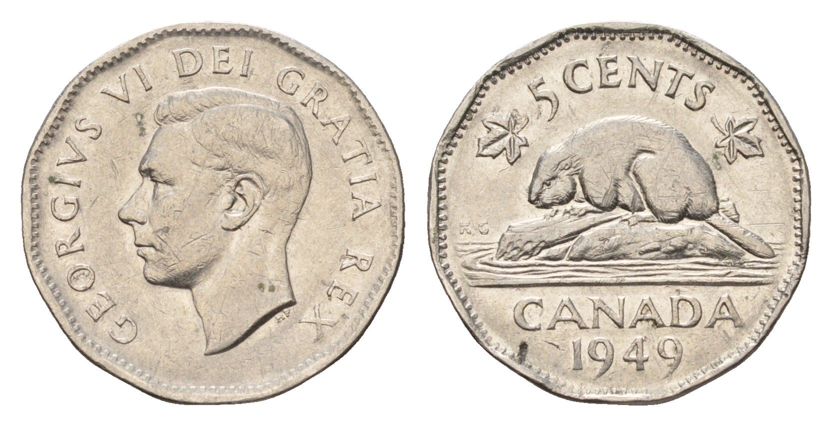 Канада 5 центов 1949 бобр, Георг VI (1936-1952) KM 42 никель 4679-662