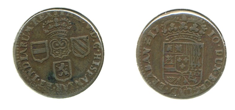 ИСПАНСКИЕ НИДЕРЛАНДЫ, НИМУР 1 ЛИАРД 1710 KM 13 медь 503-333