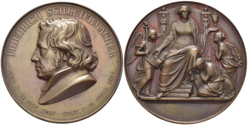 БРАНДЕНБУРГ-ПРУССИЯ МЕДАЛЬ 1834 ФРИДРИХ ШЛЕЙЕРМАХЕР (1768-1834) НЕМЕЦКИЙ ФИЛОСОФ, ТЕОЛОГ И ПРОПОВЕДНИК, ДИАМЕТР 45 ММ., ВЕС 52,65 ГР., МЕДАЛЬЕР C. FISCHER Slg. Marienb. 1037, Slg.Wurzbach 8238 бронза 1084-2-34