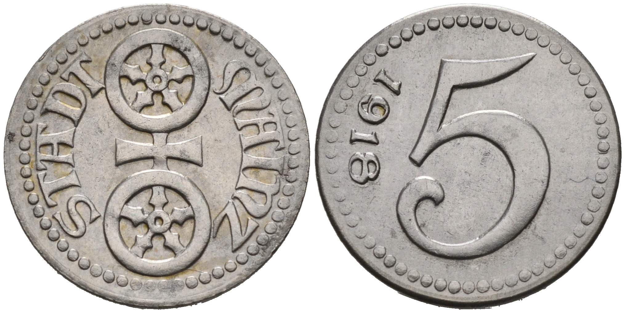 МАЙНЦ 5 ПФЕННИГОВ 1918 НОТГЕЛЬД, ЗЕМЛЯ ГЕССЕН железо 75-1625