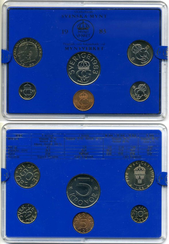 Швеция набор из 6 монет 1983 в пластике, Карл XVI Густав (1973- ) KM MS 27 UNC 4-4-1-27