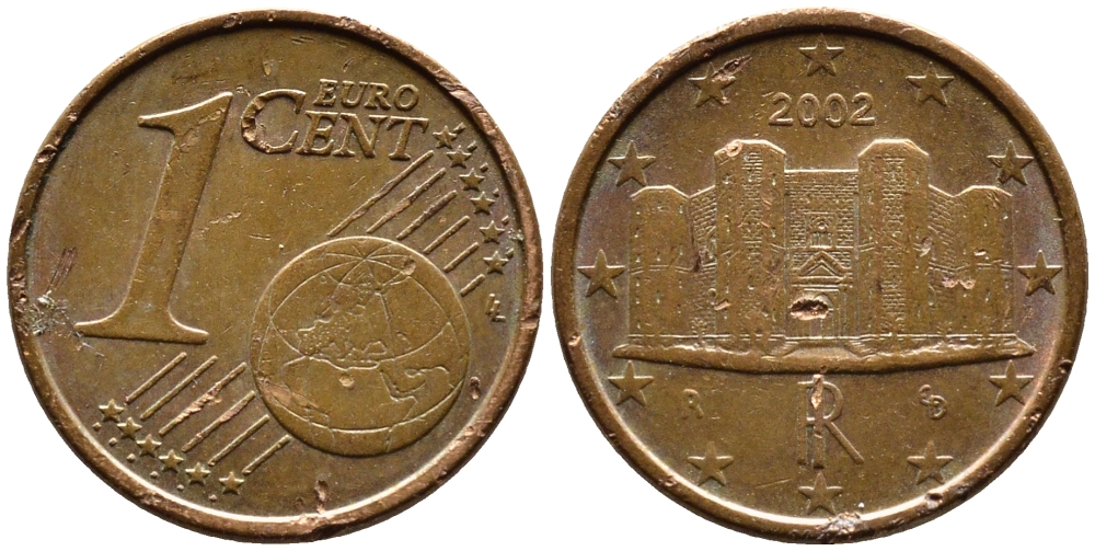 Италия 1 евроцент 2002 KM 210 сталь плакированная медью 4609-411