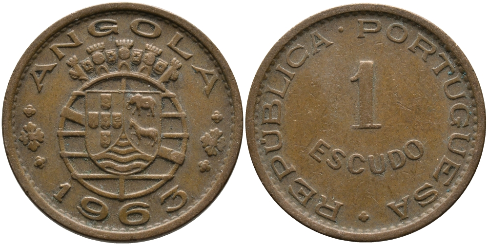 Португальская Ангола 1 эскудо 1963 KM 76 бронза 33-937