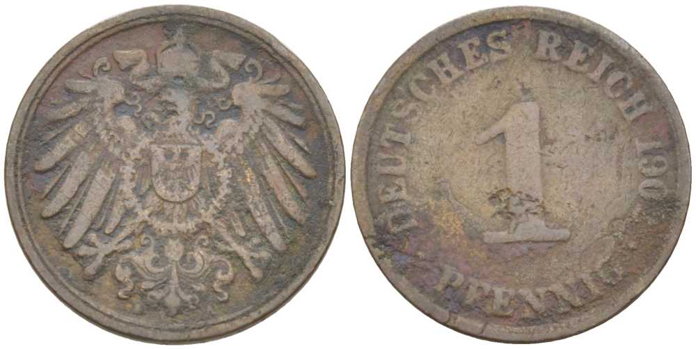 ГЕРМАНИЯ 1 ПФЕННИНГ 1902 А KM 10, J. 10 медь 201-1031