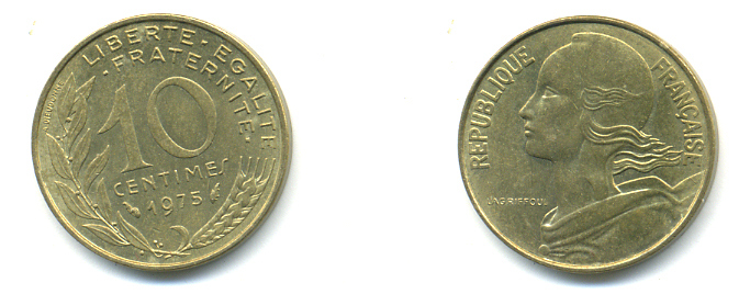 ФРАНЦИЯ 10 САНТИМОВ 1975 ТИП MARIANNE KM 929 медь алюминий никель 3999-1354