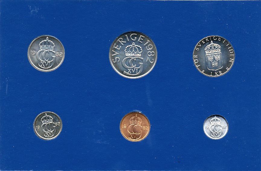 Швеция набор монетного двора из 6 монет 1982 в картоне, Карл XVI Густав (1973- ) KM MS23 UNC 7-5-7-237