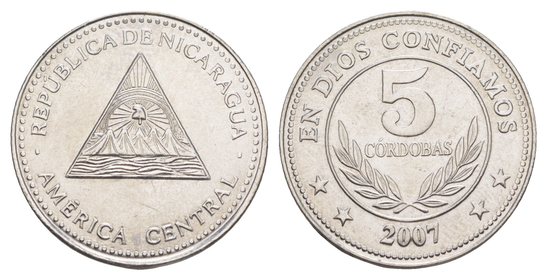 Никарагуа 5 кордоб 2007 KM 90a сталь плакированная никелем UNC 4641-425