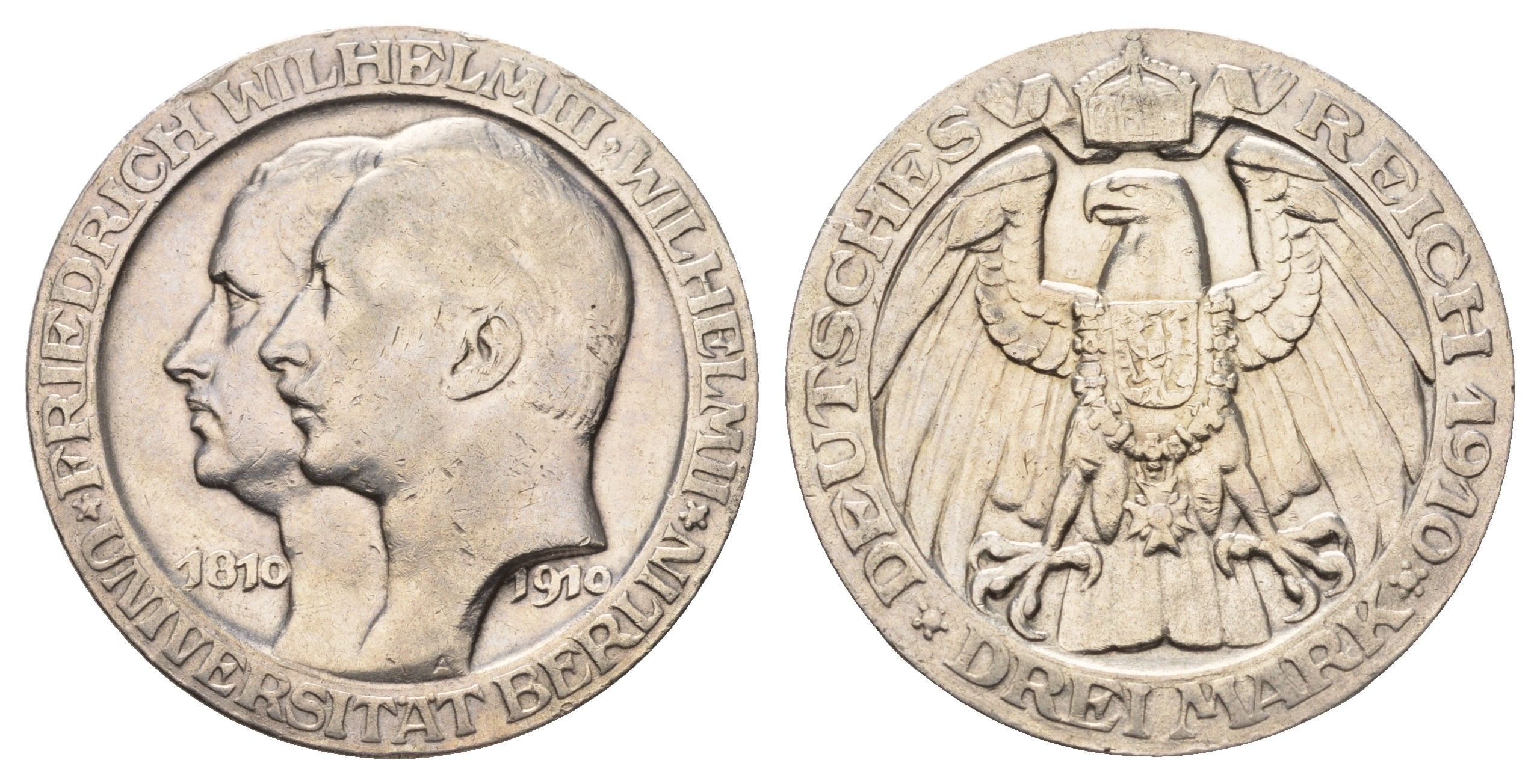 Пруссия 3 марки 1910 A, Берлинский университет KM 530 серебро 1525-1415