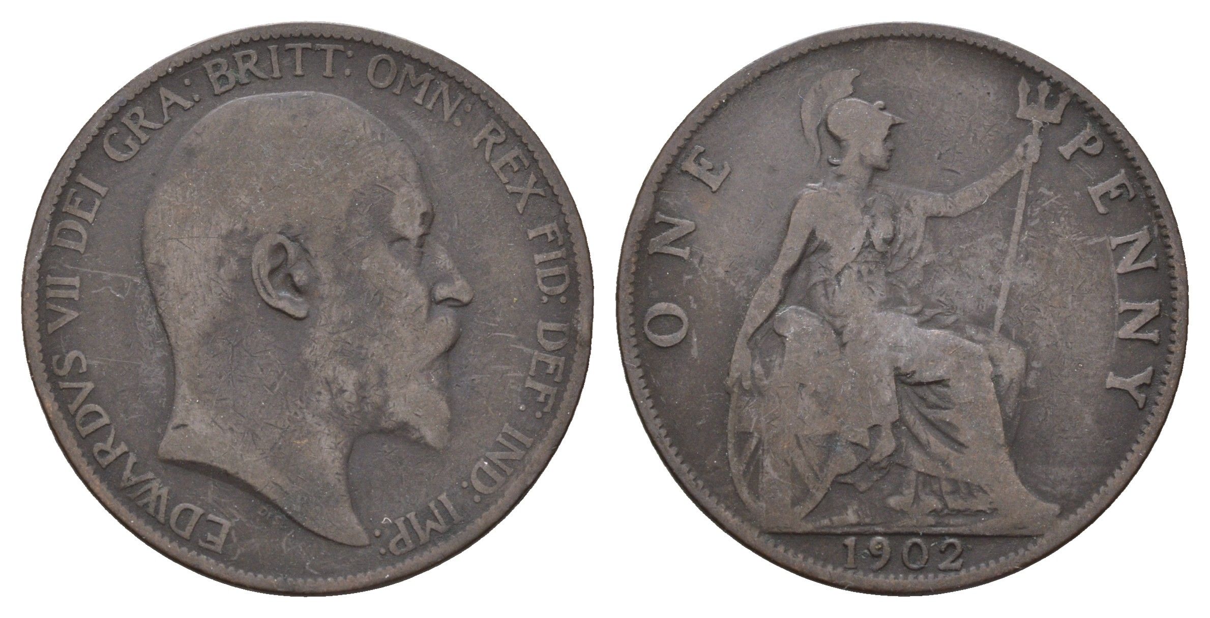 Великобритания 1 пенни 1902 Эдуард VII (1901-1910) KM 794.2, Spink 3990 бронза 215-636