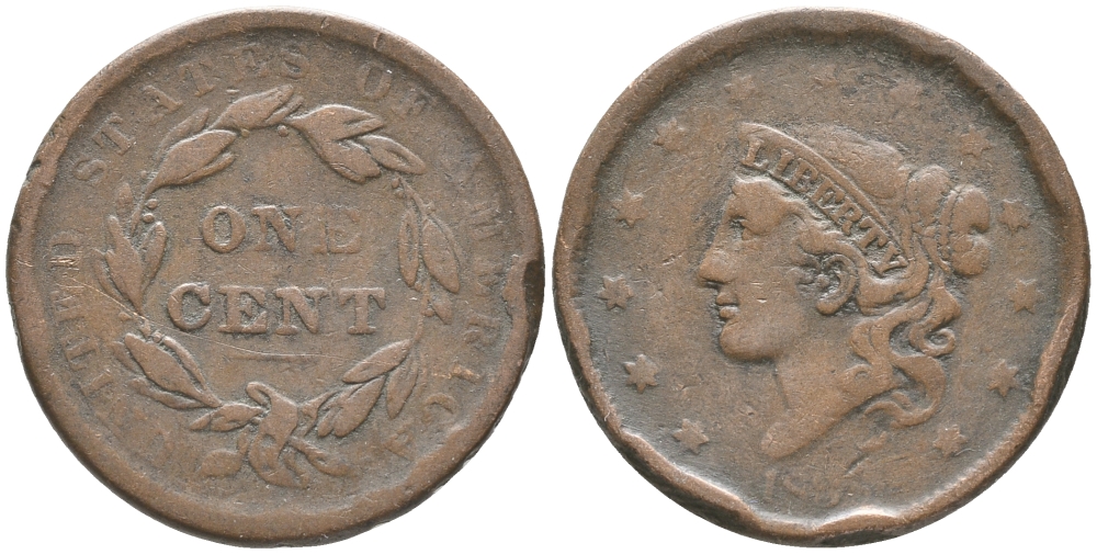 США 1 цент 183Х ROBERT SCOT, CORONET, LARGE CENTS, диаметр 28 мм. медь 272-1215