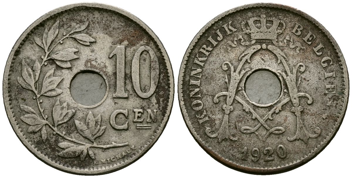 Бельгия 10 сантимов 1920 Belgie KM 86 медно-никель 4172-615