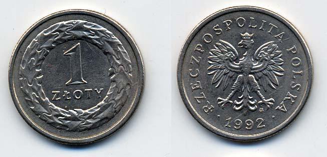 ПОЛЬША 1 ЗЛОТЫЙ 1992 MW KM 282 медно-никель 35-1147