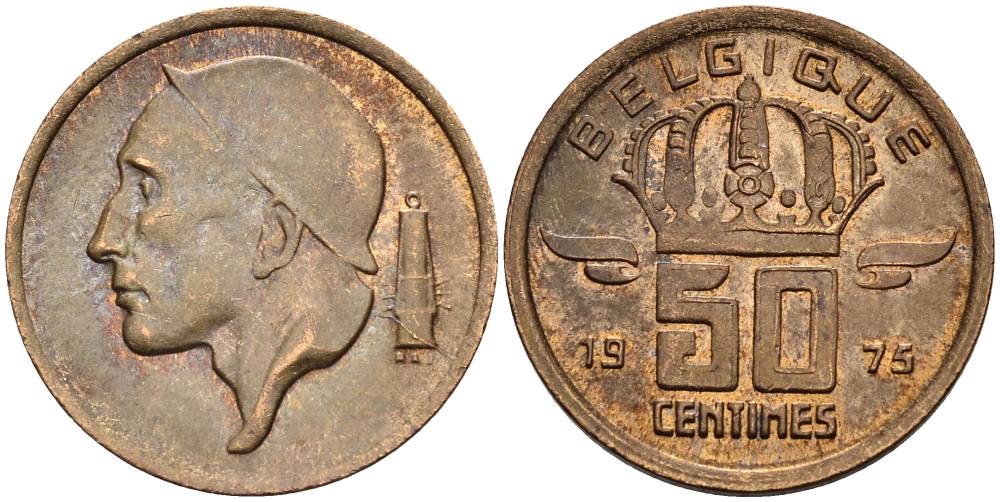 БЕЛЬГИЯ 50 САНТИМОВ 1975 BELGIQUE KM 148.1 бронза 4528-926