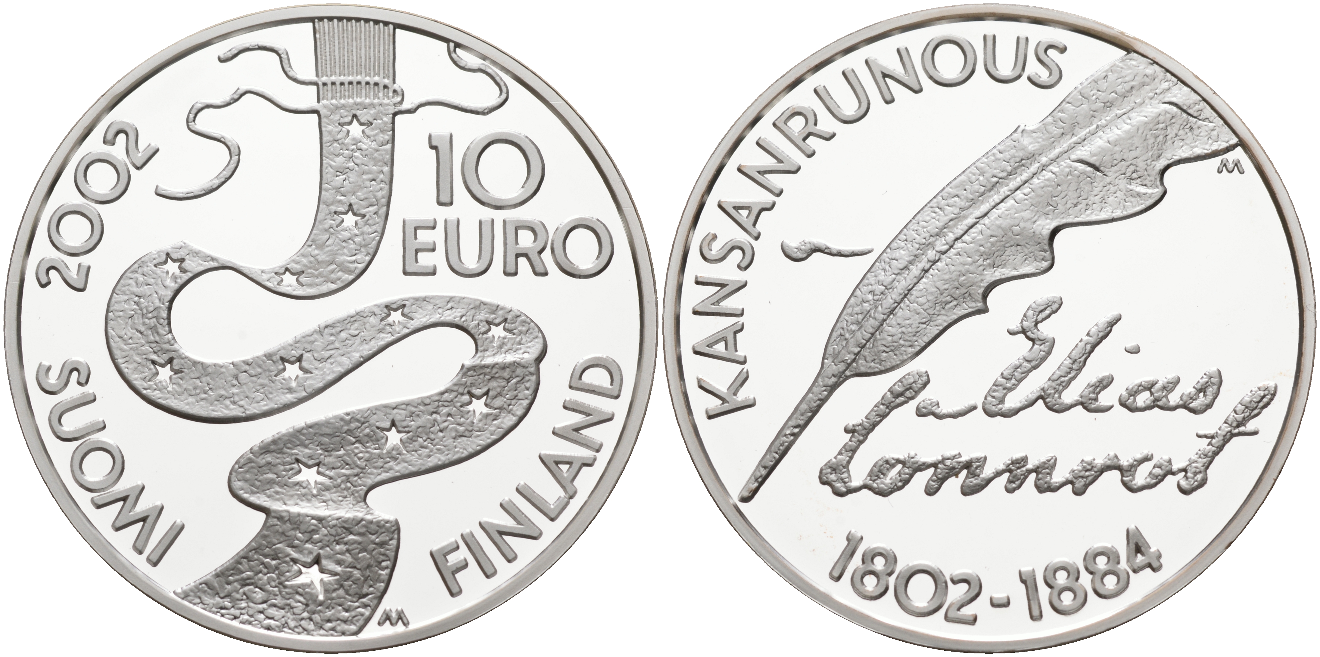 Финляндия 10 евро 2002 Элиас Леннрот, лингвист KM 108 серебро PROOF 11-203-31