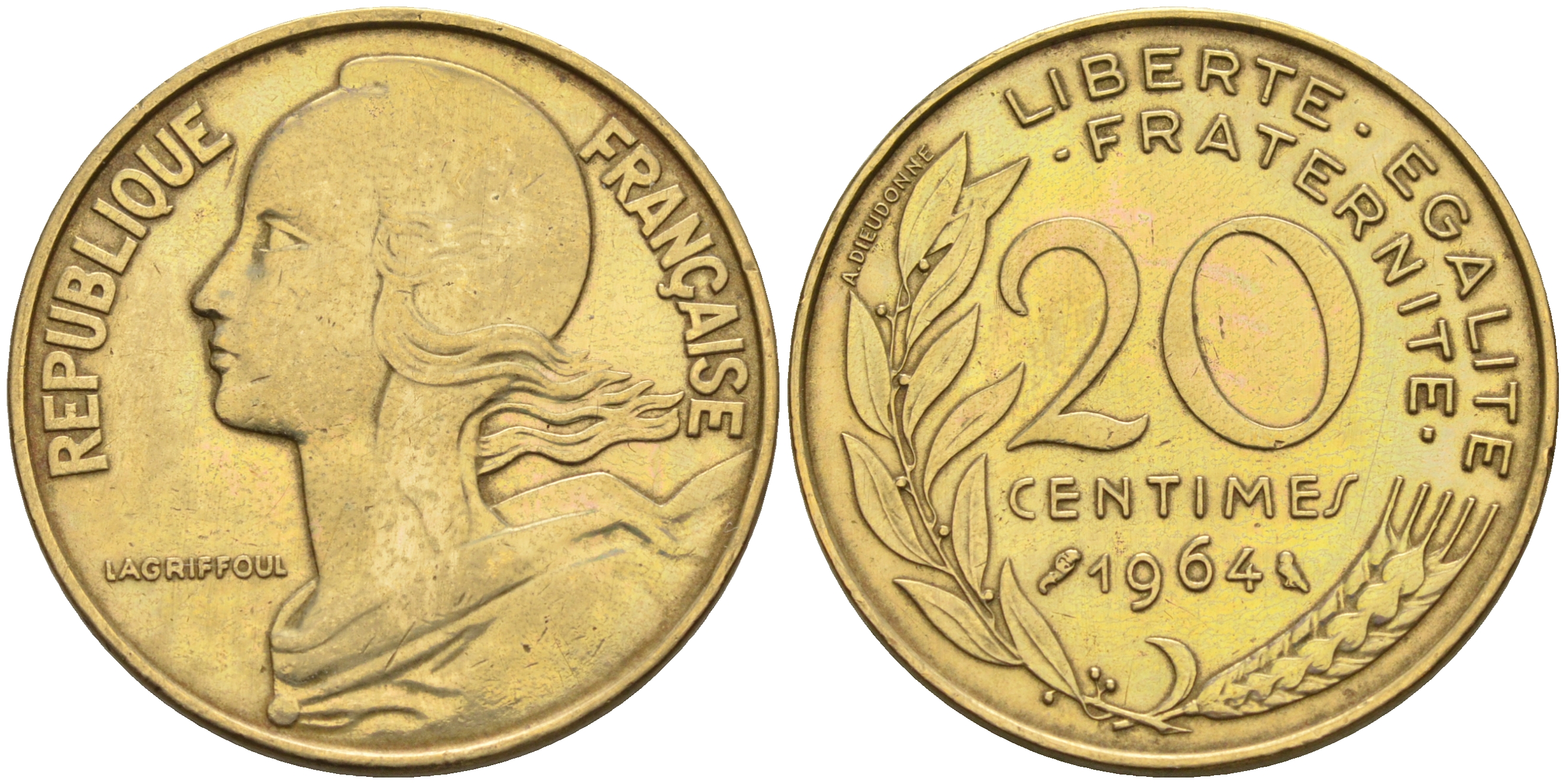 Франция 20 сантимов 1964 тип Marianne KM 930 медь алюминий никель    4595-1042