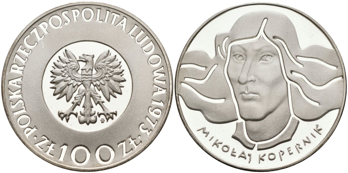 Польша 100 злотых 1973 MW, Николай Коперник, в оригинальной пластиковой упаковке KM 68, Parchimowicz 269 серебро PROOF 05-141-12