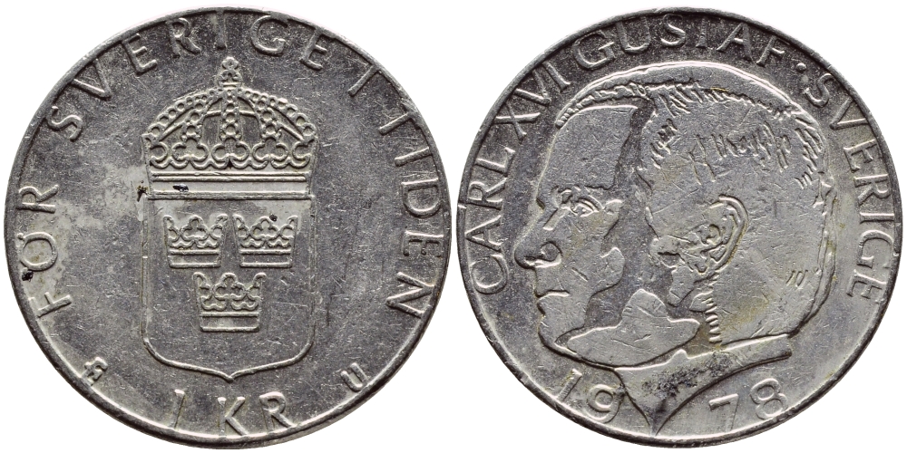 Швеция 1 крона 1978 Карл XVI Густав (1973- ) KM 852 медь плакированная медно-никелем 57-214