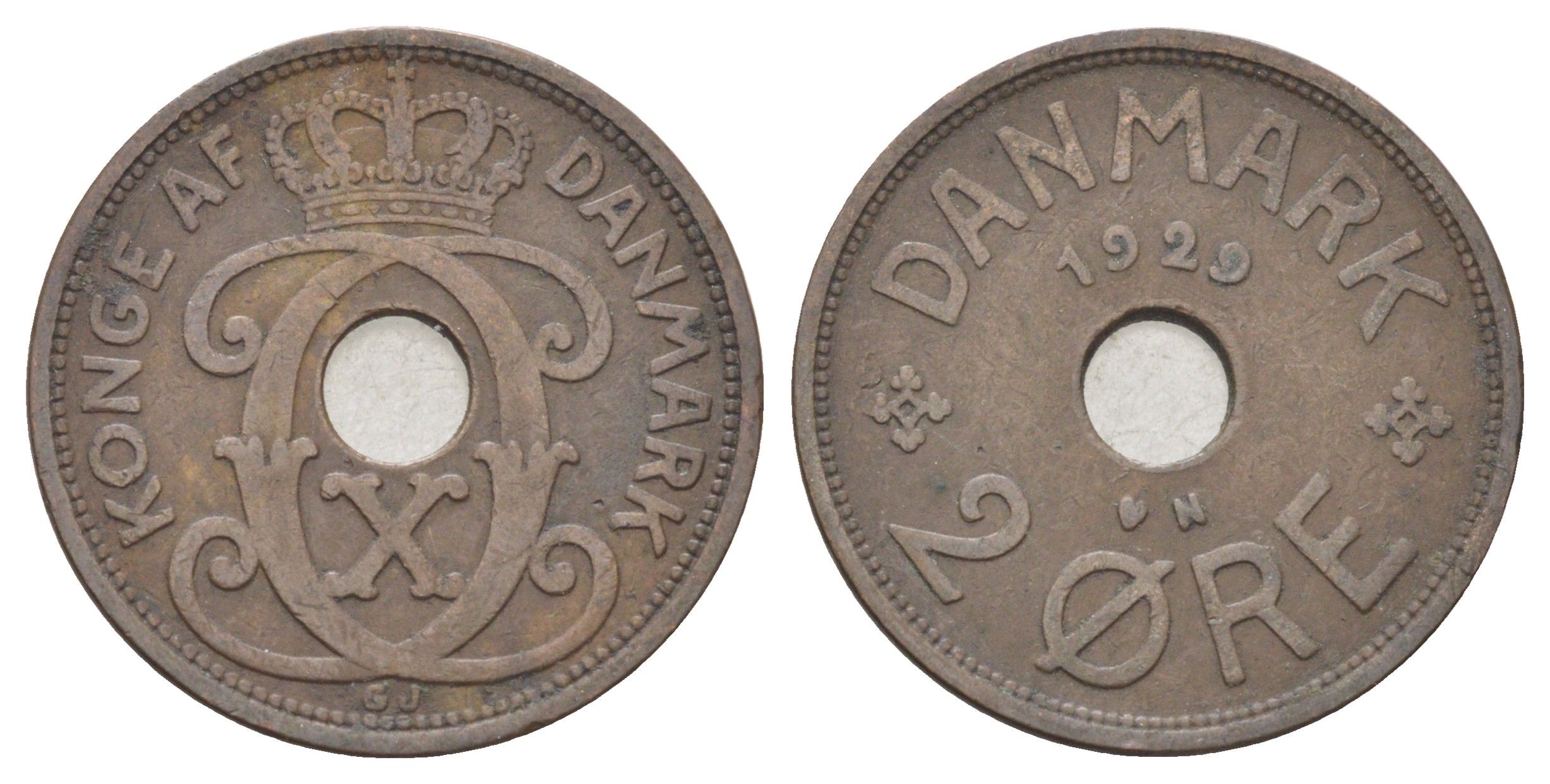 Дания 2 эре 1929 N, Кристиан X (1912-1947) KM 827 бронза 4701-751