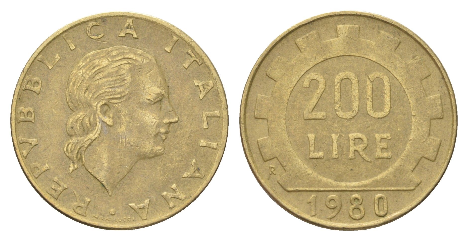 Италия 200 лир 1980 R, шестерня KM 105 алюминиевая бронза 4704-852