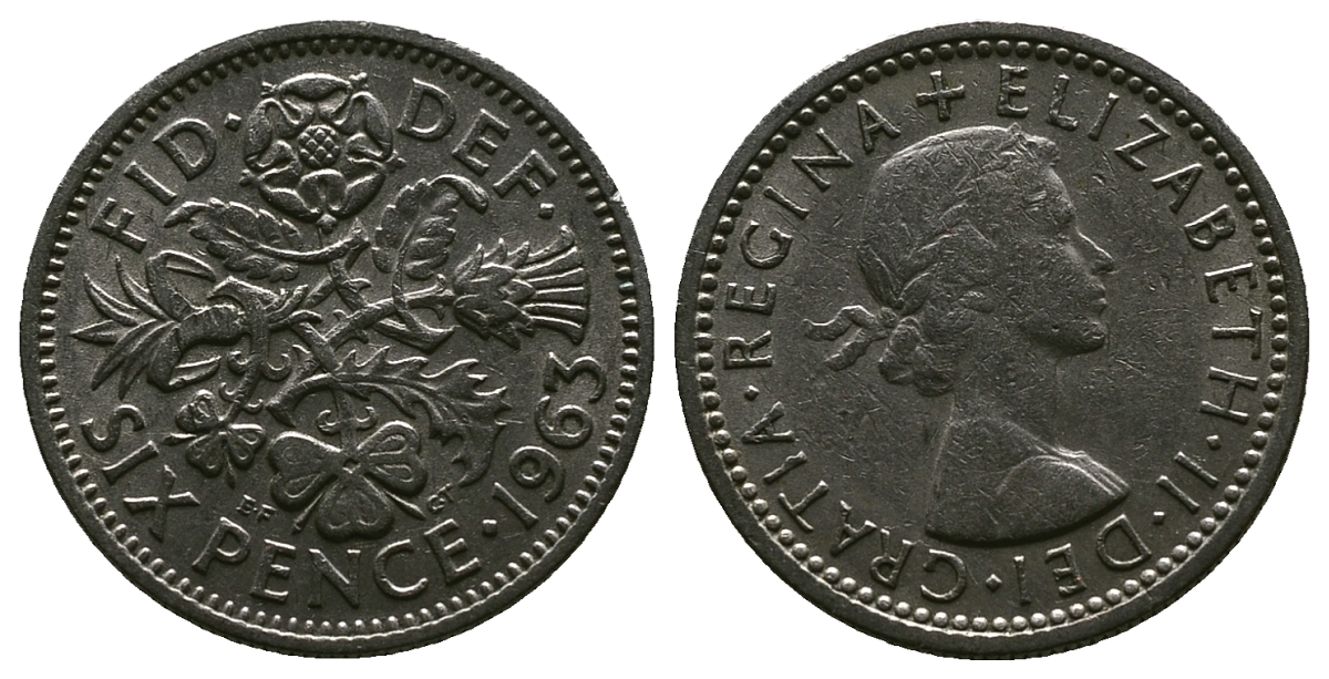 Великобритания 6 пенсов 1963 Елизавета II (1952-2022) KM 903, Spink 4149 медно-никель 4381-767
