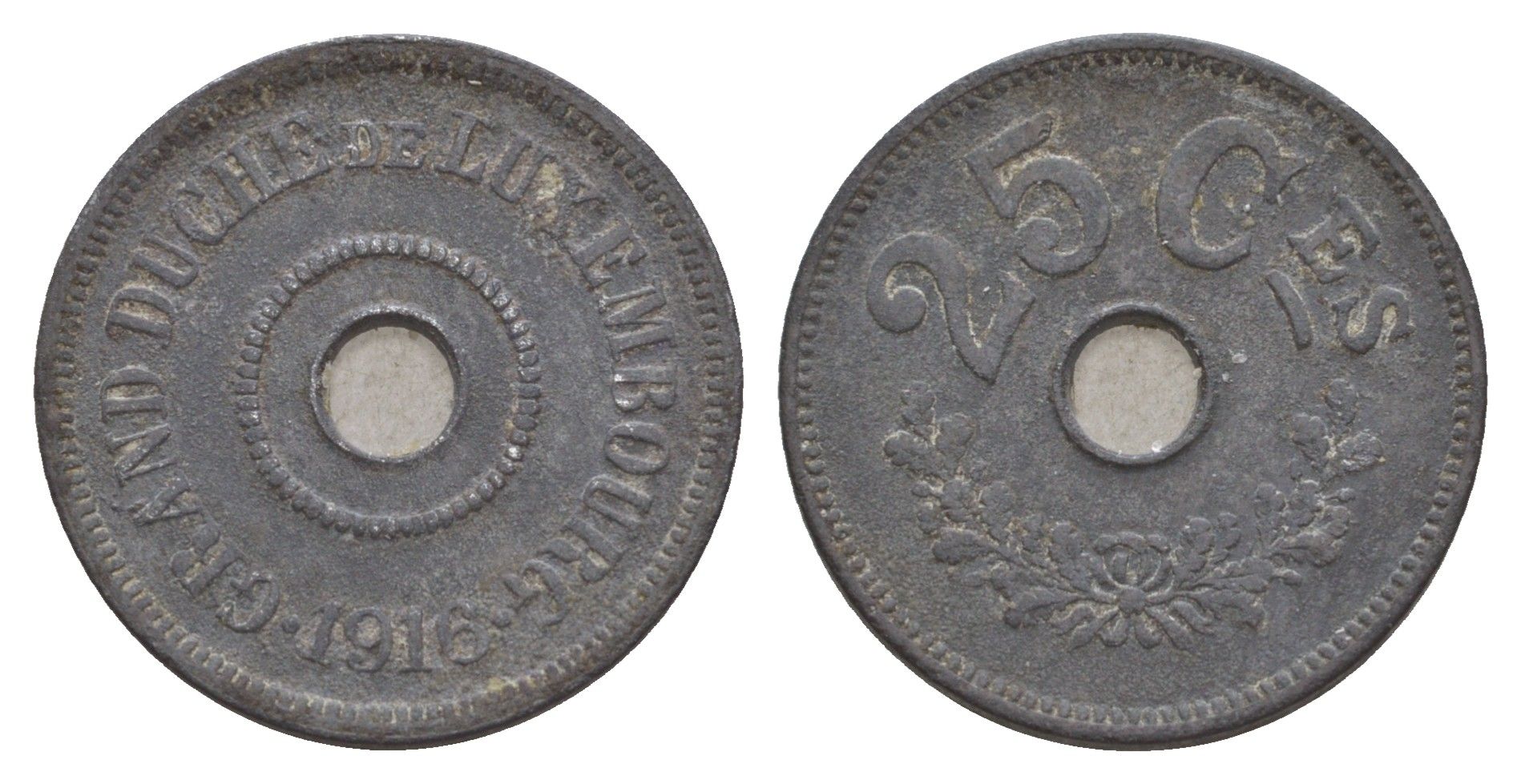 Люксембург 25 сантимов 1916 год-тип, Мария Аделаида (1912-1919), Германская оккупация KM 29 цинк 4657-1144
