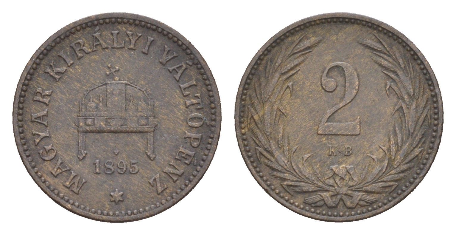 Венгрия 2 филлера 1895 KB, Франц Иосиф (1848-1916) KM 481 бронза 4651-1029