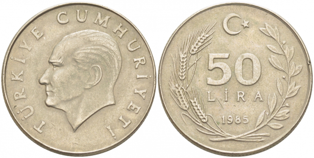 ТУРЦИЯ 50 ЛИР 1985 KM 966 медь никель цинк 4402-833
