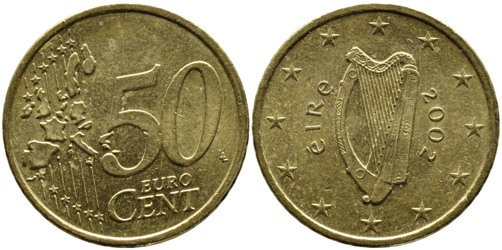 ИРЛАНДИЯ 50 ЕВРОЦЕНТОВ 2002 KM 37 латунь 4390-1017