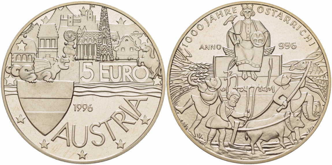 Австрия 5 евро 1996 1000 лет Австрии медно-никель PROOF 1066-3-32