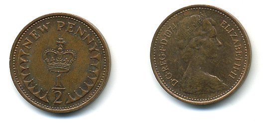 Великобритания 1/2 пенни 1974 Елизавета II (1952-2022) KM 914, Spink 4239 бронза 4110-1668